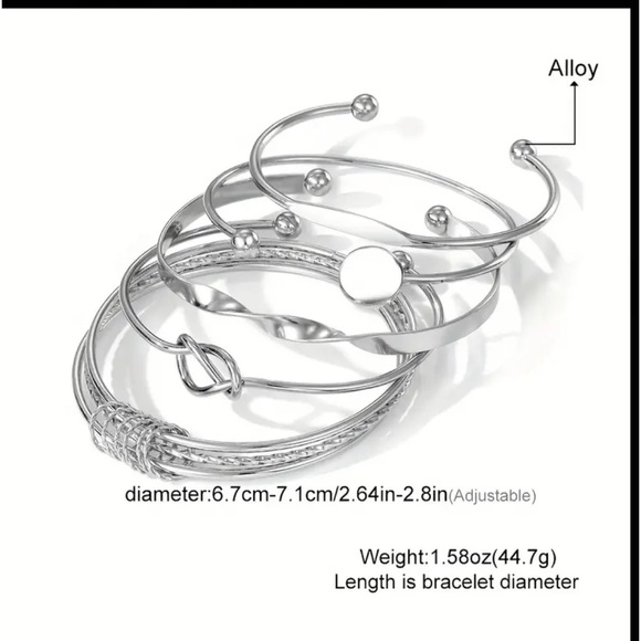 5 Piece Bangle Silver Bracelet Set - Picture 4 of 7
